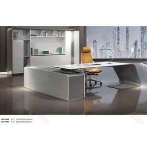 Modern L Shaped Executive <b>Desk</b> White Wooden <b>Extendable</b> Office Table Convertible Corner Computer <b>Desk</b> Corporate Boss Workstation - Product Image 1