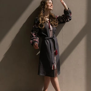 Hermoso estilo bohemio popular ucraniano algodón bordado Abaya Primavera Verano blanco azul contraste viscosa vestido tradicional musulmán - Product Image 1