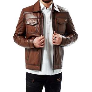 New Super Stylish <b>Brown</b> <b>Mens</b> Leather Coat Style <b>Jacket</b> Fully Customized With 100% Original Sheepskin Front Closures Style Zipper - Product Image 1