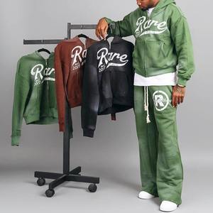 Custom Tracksuit Logo <b>Black</b> Crop Top Flared Sweatsuit Acid Wash Acid Wash Sweat Suit Sweatpants and <b>Hoodie</b> Sets - Product Image 2