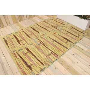Alfombra Vintage Grande de 6.4x8.8 pies, Alfombra Turca, Alfombra de Lana a Rayas Amarillo Marrón - Product Image 1