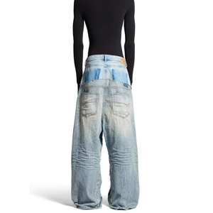 Edge Denim <b>Jeans</b> Manufacturer Custom Designer Double <b>Waist</b> Layer Baggy <b>Jeans</b> <b>Men</b> Low Moq 2026 - Product Image 3