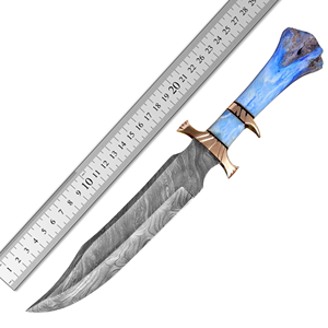 Cuchillo Bowie de Acero de Damasco Hecho a Mano, Grado Industrial, Mango de Hueso de Camello, Funda de Cuero Fino, Cuchillo para Acampar al Aire Libre - Product Image 6