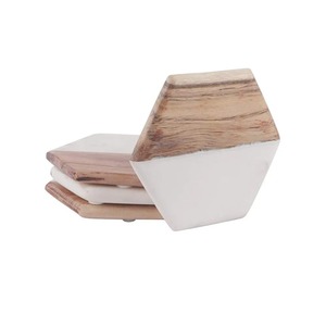 Ensemble de 4 sous-verres d'hôtel de haute qualité en bois d'acacia et marbre, verres décoratifs de style classique à faible coût - Product Image 3