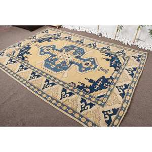 Alfombra turca Vintage Bohemia, Beige, negro, patrón rectangular clásico, Material de lana, látex, 6,1x8,8 pies, para sala de estar, mesita de noche - Product Image 3