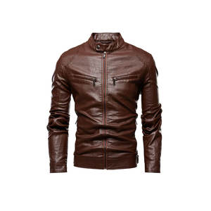 Chaquetas de cuero sintético para hombre, chaqueta informal de cuero sintético con cremallera de Color sólido, a la moda - Product Image 3