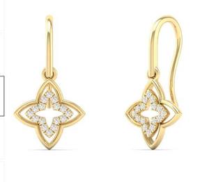 14Kt Yellow <b>Gold</b> Floral Shape Hook <b>Drop</b> <b>Earrings</b> with Natural Diamonds for Weddings Engagements or Special Occasions - Product Image 2