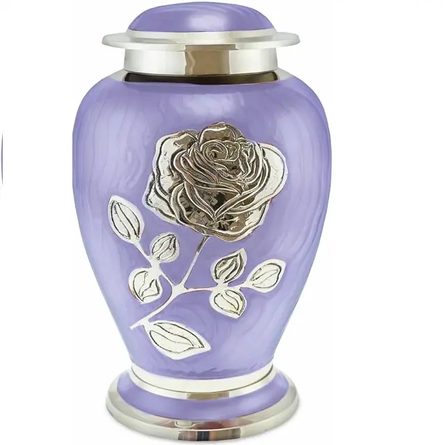 2023 Best Selling Product Urnas metálicas com textura floral Memorial Cremação Urna para adultos Homens Mulheres Cinzas Humanos Cinzas