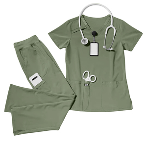 Ensemble de blouses médicales pour femmes, tissu élastique amélioré, spandex, rayonne, polyester, manches courtes, col en V, uniforme d'infirmière d'hôpital - Product Image 2