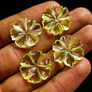 อัญมณีแกะสลักดอกไม้เลมอนควอตซ์ธรรมชาติพลอยรูปทรงดอกไม้แกะสลักหินหลวมสำหรับทำจี้20มม. - Product Image 1