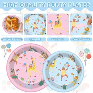 Assiettes et serviettes en papier Pastel Animal Parade, décorations de table sur le thème de la jungle et du safari pour les enfants, les filles, les anniversaires, les baby showers - Product Image 3