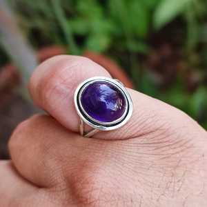 Handmade 925 Sterling Silver Amethyst <b>Statement</b> <b>Ring</b> Women's Oval Purple Gemstone <b>Ring</b> Gift for Occasions - Product Image 3