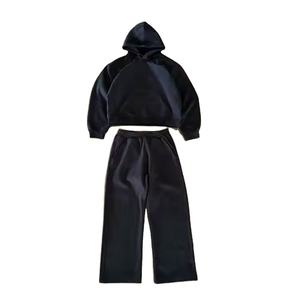 Ensemble de survêtement évasé pour homme, streetwear, imprimé graphique 3D en relief, ensemble superposé, ourlet brut, sweat-shirt à capuche, pantalon de jogging, survêtement pour homme - Product Image 4