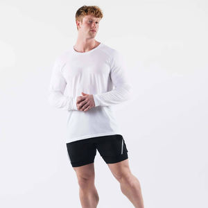 High Quality Custom Printed Logo Gym T-Shirt 100% Cotton Plain <b>Long</b> <b>Sleeve</b> with Spandex Mock Neck for <b>Men</b> - Product Image 1