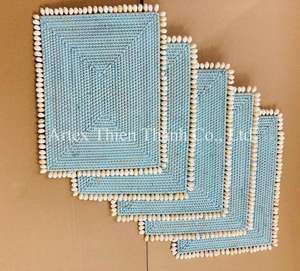 Mantel individual de ratán tejido a mano con borde de concha marina Mantel de mesa natural para decoración del hogar - Product Image 3