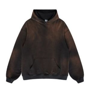 เสื้อมีฮู้ดสำหรับผู้ชายโอเวอร์ไซส์ผ้าฝ้ายมีฮู้ดฟอกสีพิมพ์ลายแบบกำหนดเองสไตล์วินเทจ - Product Image 3