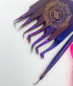 Ensemble de pince à épiler d'extension de cils professionnel de haute qualité motif de diamant de Plasma violet étiquette personnalisée faite à la main durable pointue - Product Image 4