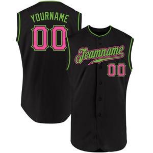 Camiseta de béisbol sin mangas auténtica negra Rosa-verde neón personalizada ropa de equipo personalizada más vendida - Product Image 1