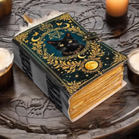 Carnet Grimoire Classique Fait Main en Cuir Véritable avec Motif Chat et Lune, Cahier Wiccan, Carnet de Croquis, Sorcellerie Animale, Fête des Mères