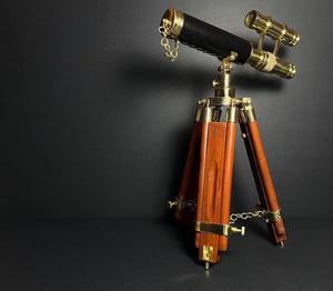 Telescopio decorativo de pie para uso en exteriores, soporte de pie de suelo de 18 pulgadas, de cuero náutico, en color negro, con trípode - Product Image 1