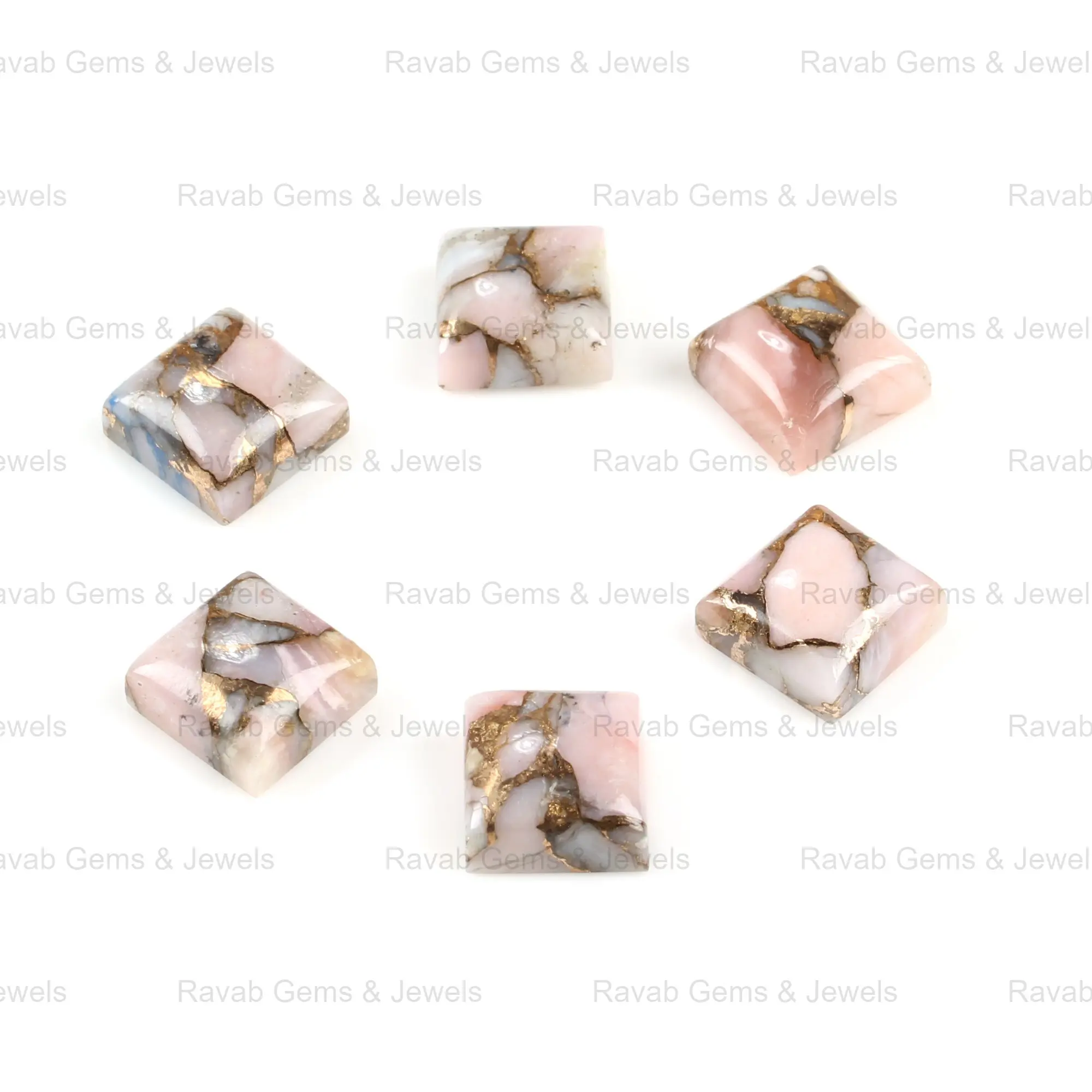 Hochglanz polierter 14mm quadratischer Cabochon Natural Smooth Pink Opal Copper Composite Edelsteins chmuck, der lose Kabinen steine herstellt