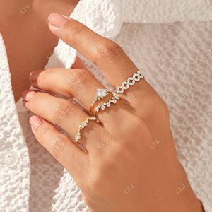 Diamante real recién llegado banda de boda curvada de alta calidad banda curva de diamante redondo alternante banda de oro amarillo apilable pavé - Product Image 2