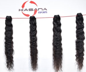 Extensions de cheveux humains vierges indiennes 100% naturelles non traitées, alignées sur les cuticules, pour femmes noires, double trame machine, couleur noire - Product Image 4