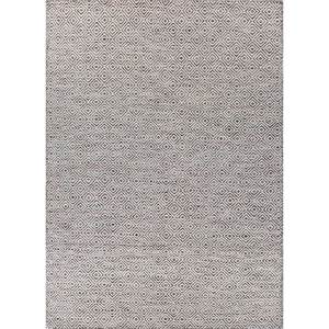 Tapis géométrique Abrash Adwv-13047 gris et noir en laine et viscose à tissage plat pour la maison, le couloir, le salon, le bureau des adolescents - Rectangulaire - Product Image 1