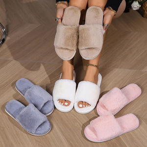 Chaussons d'hôtel en fourrure <span class=keywords><strong>de</strong></span> lapin, couleur unie, logo personnalisé OEM/ODM, chaussons <span class=keywords><strong>de</strong></span> maison - Product Image 1