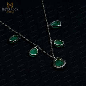 Collar de Plata 925 Oxidada con Diamante Natural y Esmeralda, Joyería Fina Hecha a Mano al por Mayor, Joyería de Piedra de Nacimiento de Mayo - Product Image 6