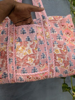 Sac fourre-tout en coton fait main Pinksa, style bohème, patchwork matelassé, imprimé au bloc, personnalisé, été, automne, hiver, printemps