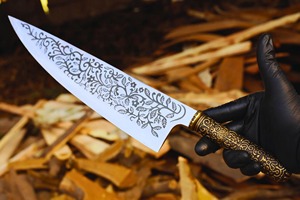 Cuchillo de Chef de Acero de Damasco Hecho a Mano, Personalizado al por Mayor, con Mango de Metal Moderno, Apto para Lavavajillas, Servicio OEM ODM - Product Image 6