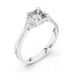 Bague en diamant de laboratoire taille Asscher 2 carats, design trois pierres, clarté VVS-VS EF, or 18 carats, 14 carats, 10 carats et argent 925, rose, jaune - Product Image 5