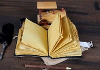 Journal en cuir véritable fait à la main journal soleil et lune Journal en cuir Grimoire avec bord de pont dessin vieux cahier en papier Vintage