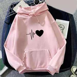 เสื้อฮู้ดผู้หญิงมีเชือกรูด, สินค้ามาใหม่เสื้อสวมหัวพิมพ์ลายหัวใจอบอุ่นเสื้อฮู้ดฤดูใบไม้ผลิ - Product Image 2