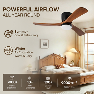 Ventilateur de plafond avec lumière et télécommande, en stock aux États-Unis, 42 pouces, en bois massif, montage encastré, profil bas, moteur DC silencieux, 6 vitesses - Product Image 2