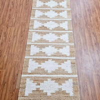 Tapis en jute fait main écologique à poils hauts tuftés style kilim motif abstrait coureur pour couloir entrée escalier-façonné à la main