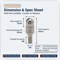 P3200 Halbkreisförmige Klinge T2139 Kugelkopf CNC-Präzisionsfräser mit Austauschbarem Gewindeverriegelungs-Wolframstahlstab