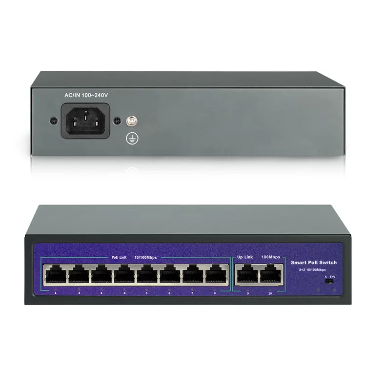 Commutateur Poe réseau 8 ports pour système Ip Nvr avec commutateur alimenté par Ethernet 10/100Mbps Ieee802.3Af/At Poe