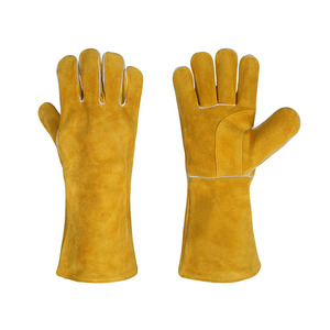 Guantes de cuero dividido de piel de vaca de soldadura amarilla Guantes duraderos de seguridad para las manos industriales resistentes a la abrasión - Product Image 1