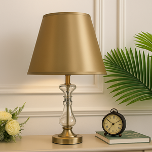 Lampada da tavolo moderna all'ingrosso con ombra oro D30 × H20cm, corpo in vetro portatile a batteria luce da scrivania per l'arredamento dell'home Office - Product Image 1