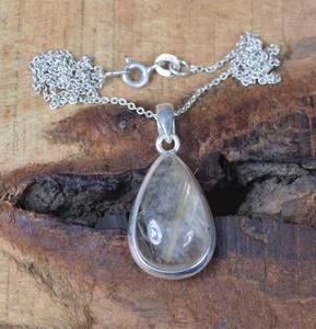 Colgante de diseñador en forma de pera, regalo para ella, colgante de moda de rutilo dorado, colgante de piedras preciosas de Plata de Ley 925, joyería hecha a mano - Product Image 4