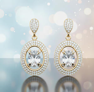 Boucles d'oreilles en cristal blanc et pierres précieuses CZ ovales en argent sterling 925 plaqué or 18 carats |   Boucles d'oreilles de 4,5 pouces, 10 grammes, pour soirée - Product Image 1