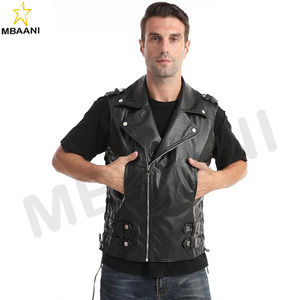 Chaleco de Motociclista de Cuero Sintético para Hombre, con Cremalleras, Ajustado, Sin Mangas - Product Image 3