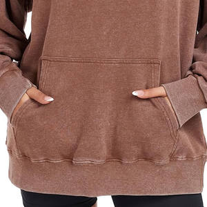 Dernière mode, sweat-shirt oversize pour femme en molleton de coton 400 GSM, coupe ample à capuche, couleur unie, effet vintage délavé, longueur longue devant - Product Image 4