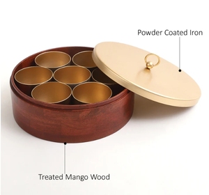 Caja de especias de madera de pino/caja de Masala con tapa dorada siete soportes contenedores contenedor de especias con cuchara decoración de cocina de madera - Product Image 4