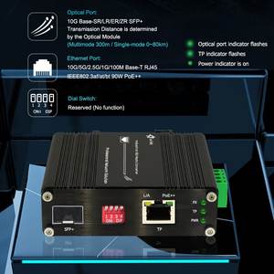 Convertidor de Medios de Fibra Óptica Industrial de Alta Potencia 10G PoE++, 802.3bt para Dispositivos de Alto Consumo, Enlace Ascendente SFP+ de 10G para Larga <span class=keywords><strong>Distancia</strong></span> - Product Image 1