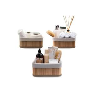 Panier rond en bambou de style moderne en 3 pièces Doublé de tissu Écologique Boîte de rangement polyvalente pour armoire - Product Image 3