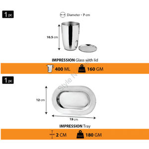 Stainless Steel Premium 2 PCS Glass with SS Lid & SS Tray Drinkware Set CLASSIC Stylish Design <b>Mirror</b> Polished - Product Image 3