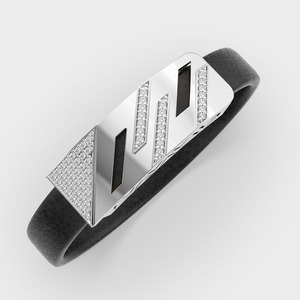 IGI Certified Lab Grown Round Diamond Geometric Leather Bracelet for <b>Men</b> in Solid 925 Sterling Silver - Product Image 2